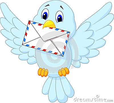 Cute bird cartoon delivering letter Vector Illustration