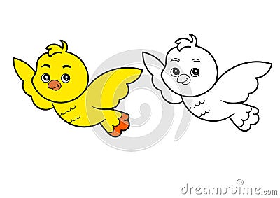 Cute bird Coloring page. Yellow bird colouring worksheet book publishing Stock Photo