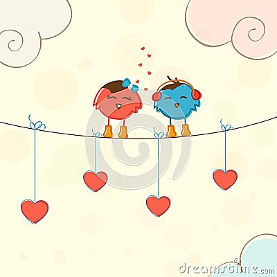 Cute bird couple for Happy Valentines Day celebration. Stock Photo