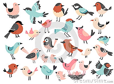 Cute bird set, funny little bird family Vector Illustration