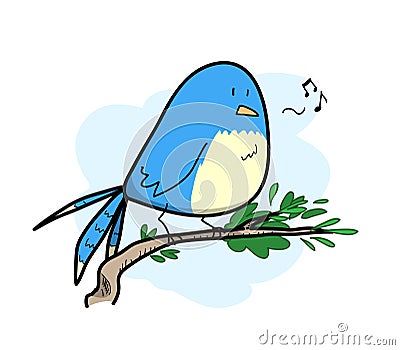 Cute Bird Singing Vector Illustration