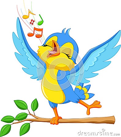 Cute bird singing Cartoon Illustration
