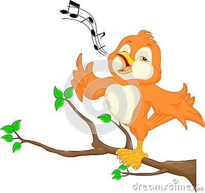 Cute bird singing Vector Illustration