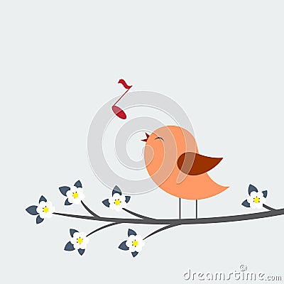 Cute bird sings Vector Illustration