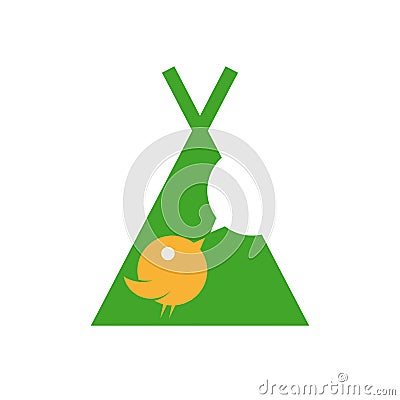 Cute bird twittering in a teepee Vector Illustration