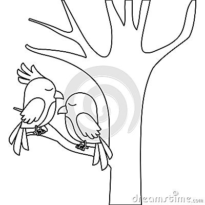 Cute birds couple in tree Vector Illustration