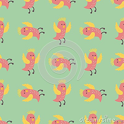 Cute birds fly wings seamless pattern vector illustration cartoon colorful Vector Illustration