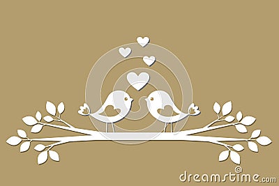 Cute birds with hearts cutting from paper Vector Illustration