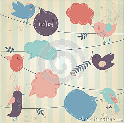 Cute birds tweeting Vector Illustration