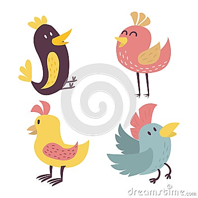 Cute birds vector set illustration cartoon colorful Vector Illustration