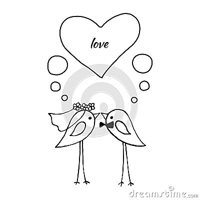 Cute birds wedding. Vector Illustration