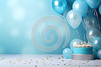 cute birthday baby cake celebration with balloons Stock Photo