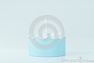 Cute birthday cake 3d rendering blue white cream color with a candle, Sweet cake for a surprise birthday, Valentine`s Day with Stock Photo