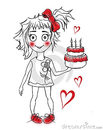 cute birthday cake with girl Stock Photo