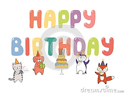 Cute birthday card, banner Vector Illustration