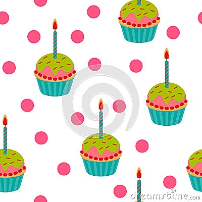 Cute birthday cupcake seamless pattern. vector illustration Cartoon Illustration