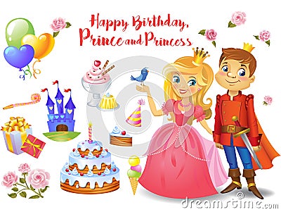 Cute birthday design elements Vector Illustration