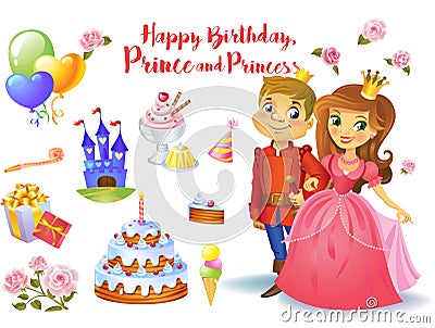 Cute birthday design elements Vector Illustration