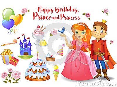 Cute birthday design elements Vector Illustration