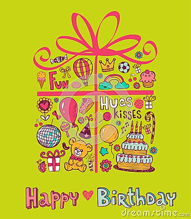 Cute Birthday gift Vector Illustration