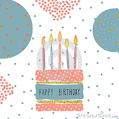 Cute Birthday greeting card handdrawn background design. Vector Illustration