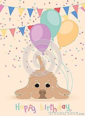 Cute birthday invitational card with a happy dog Vector Vector Illustration