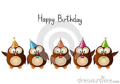 Cute Birthday owls Vector Illustration