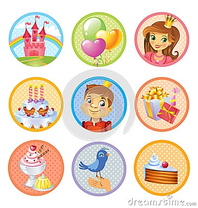 Cute birthday stickers Vector Illustration