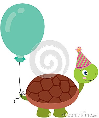 Cute birthday turtle with balloon Vector Illustration