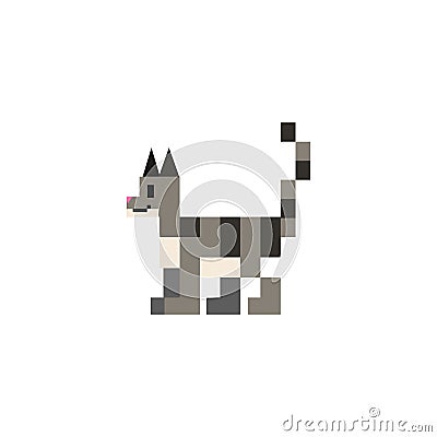 Cute 8 bit gray cat vector illustration. Pixel feline pet clipart Cartoon Illustration