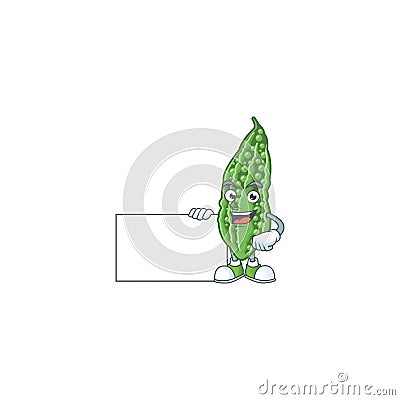 Cute bitter melon cartoon character with a board Vector Illustration