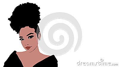 Cute black African American girl or woman with high puff Afro hair style and make up Cartoon Illustration