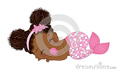 African American Cute Baby Mermaid with Pacifier Vector Illustration