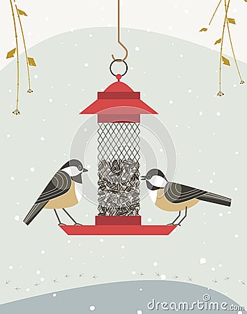 Bird feeding poster Vector Illustration