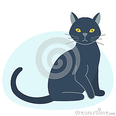 Cute black cat character funny animal domestic kitten pet feline portrait vector illustration. Vector Illustration