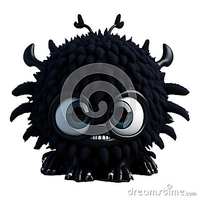 Cute black furry monster on a transparent background Stock Photo