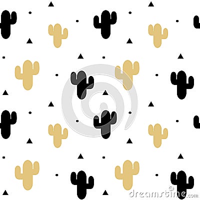 Cute black and gold cactus seamless pattern background illustration Vector Illustration