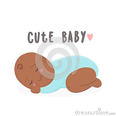 Cute black new boy baby boy. Vector Illustration