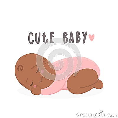 Cute black new boy baby girl. Vector Illustration