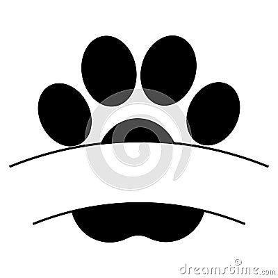 Cute black paw mark frame, monogram in cartoon style isolated on white background. Dog lover, care concept, stamp, icon Vector Illustration