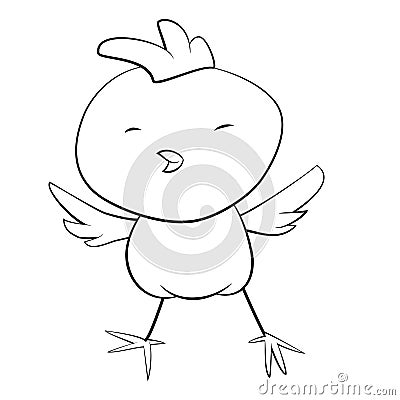 Cute black and white cartoon of baby rooster. Vector Illustration