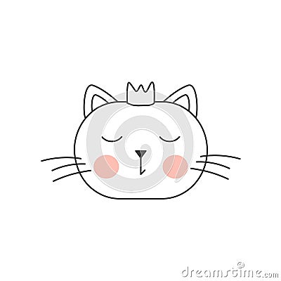 Cute black and white cat with a small crown Vector Illustration