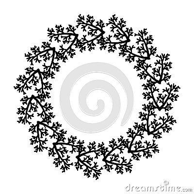 Cute black wedding wreath laurel ring divider on white backdrop. Round floral hand drawn Christmas, New Year plant branch frame Vector Illustration