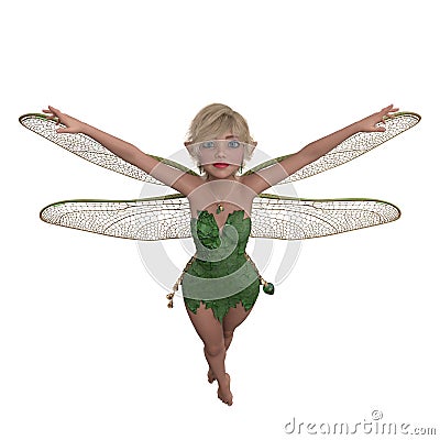Cute blonde haired fairy flying towards the viewer with arms outstretched. Isolated 3D illustration Stock Photo