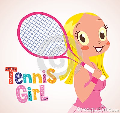 Cute blonde tennis girl Vector Illustration
