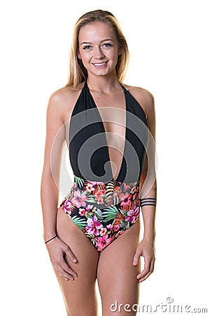 Cute blonde woman in swimsuit Stock Photo