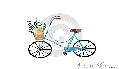 Cute blue bicycle with basket full of breads and plants Stock Photo