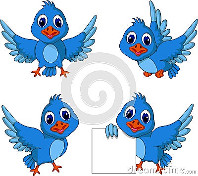 Cute blue bird cartoon collection Stock Photo