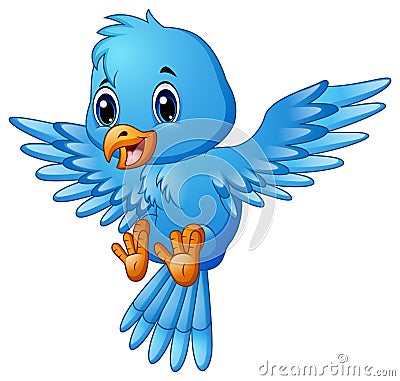 Cute blue bird cartoon flying Vector Illustration