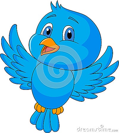 Cute blue bird cartoon Vector Illustration